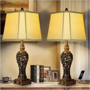 Tall Farmhouse Vintage Style Lamp Set