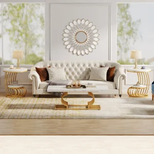 Modern White Gold Bedside Nightstand