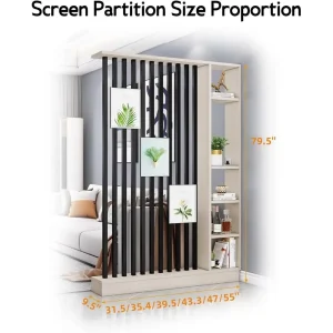 Wooden Room Divider with Storage Shelves, Privacy Screen