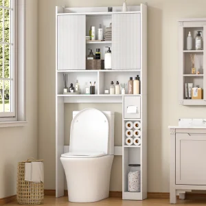 Over Toilet Cabinet with Sliding Doors & Tissue Holder